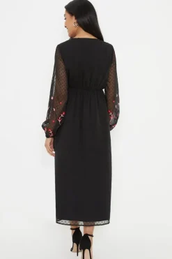 Petite Embroidered Dobby Midi Dress