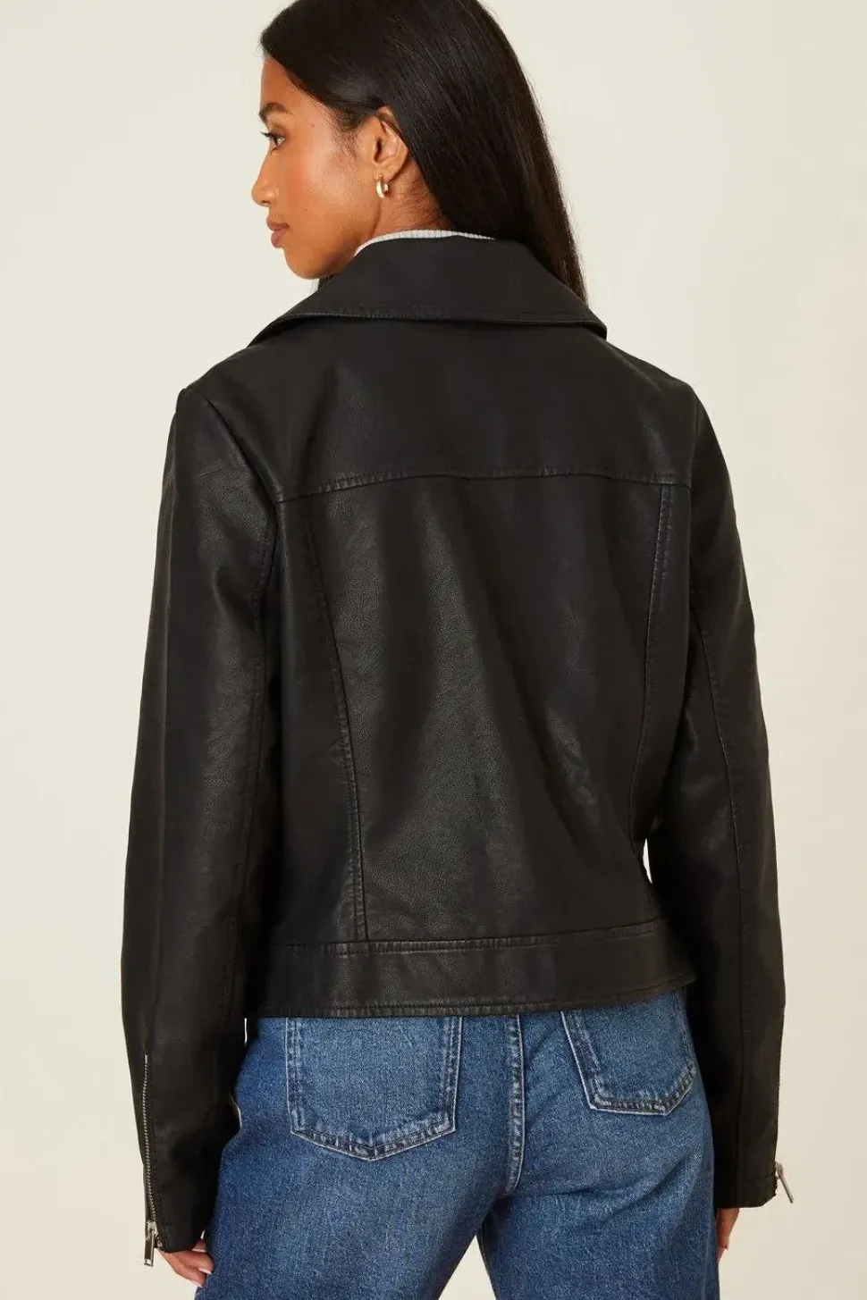Petite Faux Leather Biker Jacket