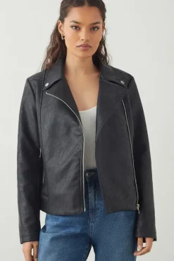 Petite Faux Leather Biker Jacket