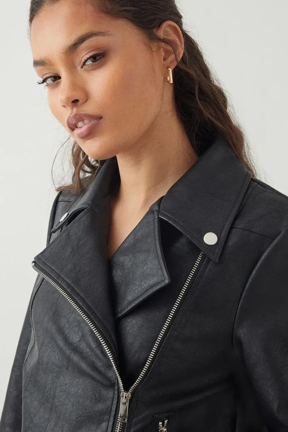 Petite Faux Leather Biker Jacket
