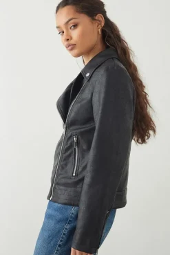 Petite Faux Leather Biker Jacket