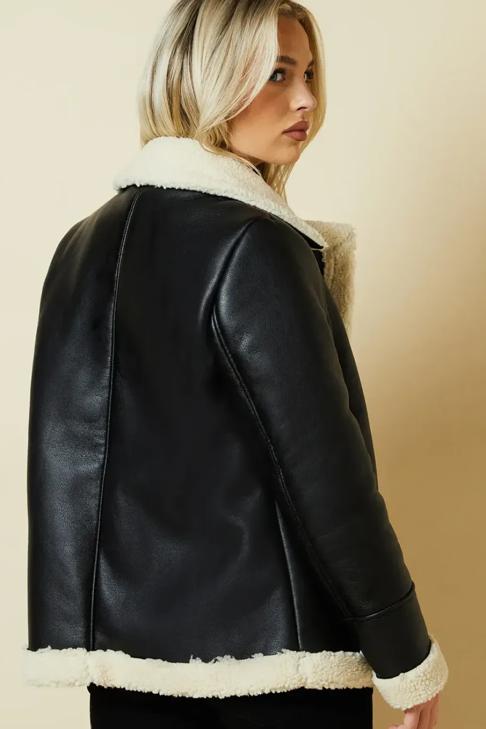 Petite Faux Leather Longline Aviator Jacket