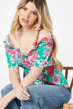 Petite Floral Bardot Strappy Tea Top