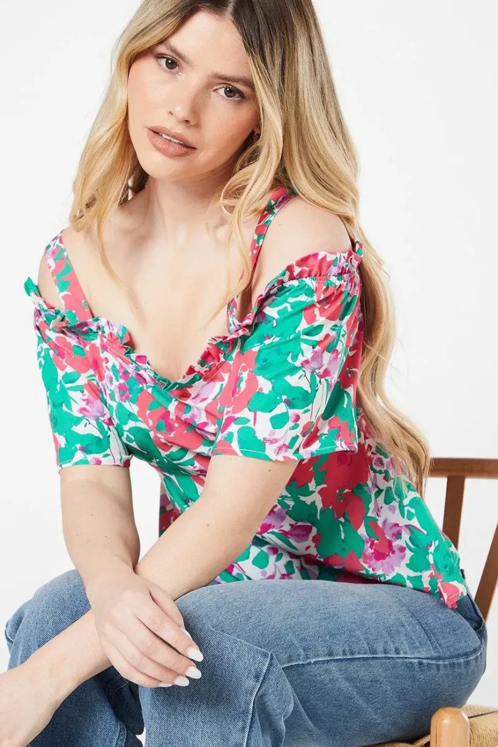 Petite Floral Bardot Strappy Tea Top