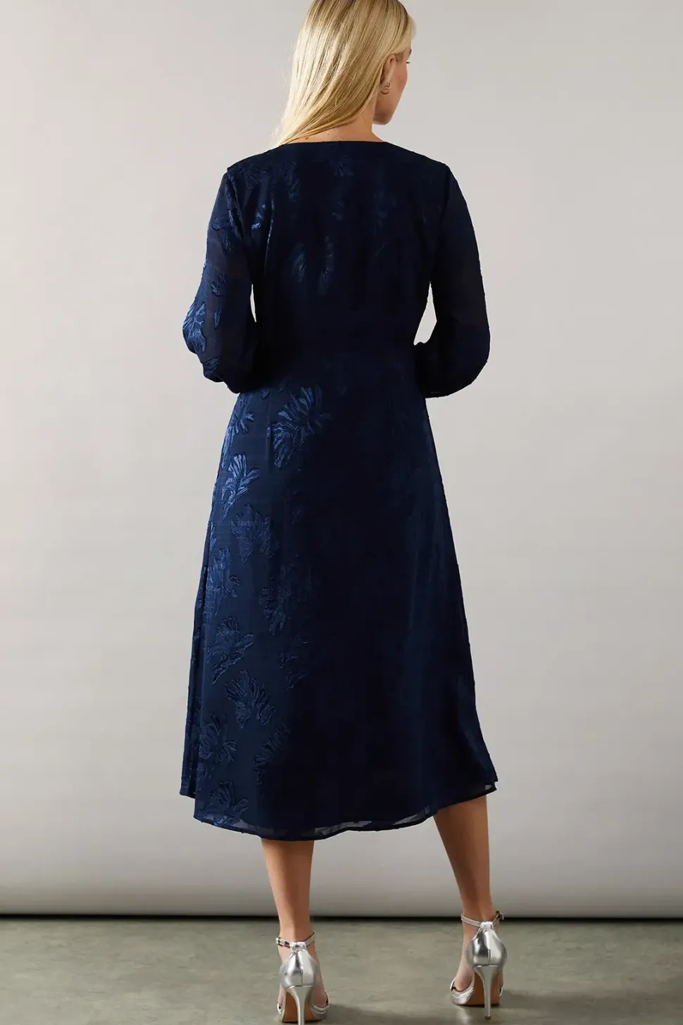 Petite Floral Burn Out Asymmetric Ruffle Midi Dress