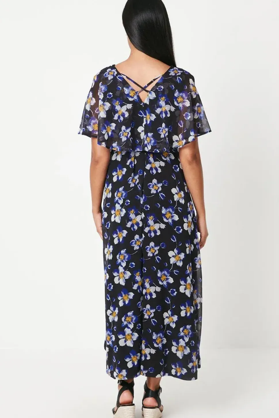 Petite Floral Cape Sleeve Wrap Dress