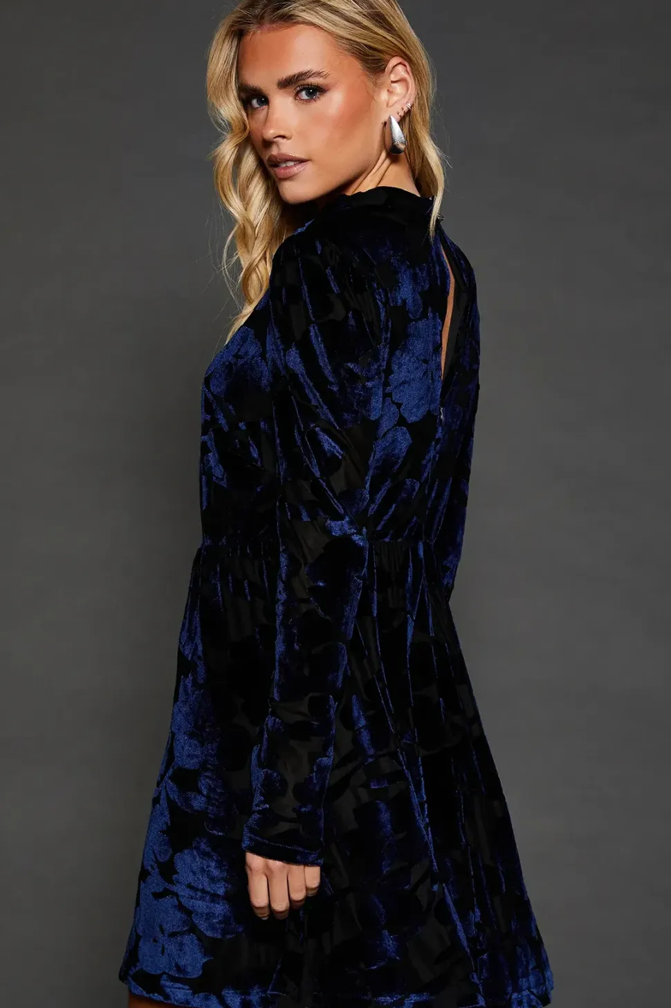 Petite Floral Devore Keyhole Mini Dress