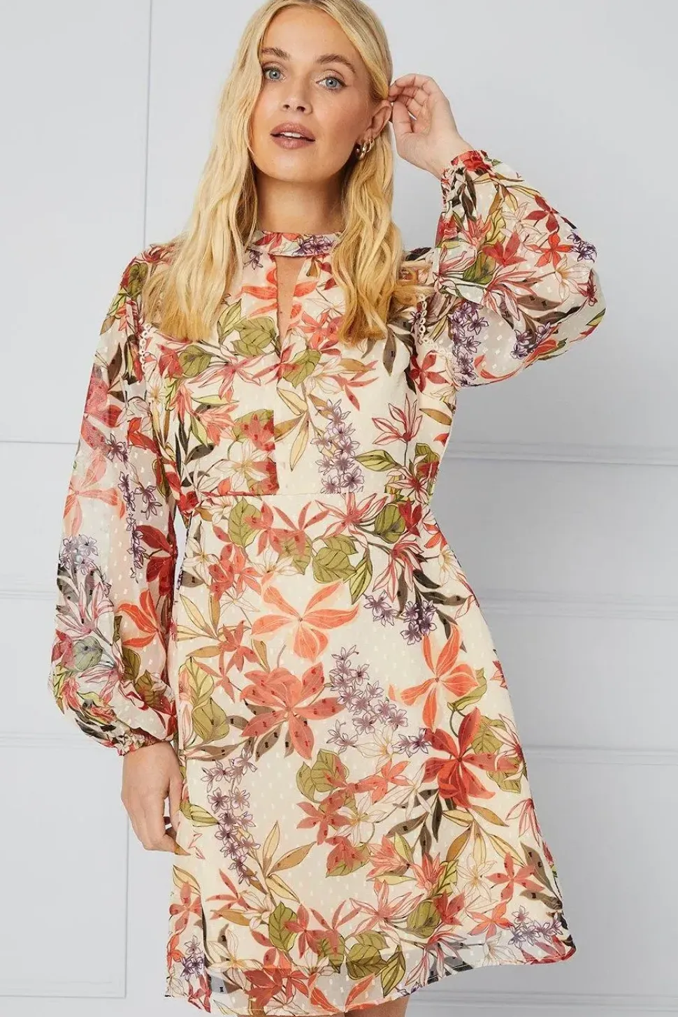 Petite Floral Dobby Split Front Shift Dress