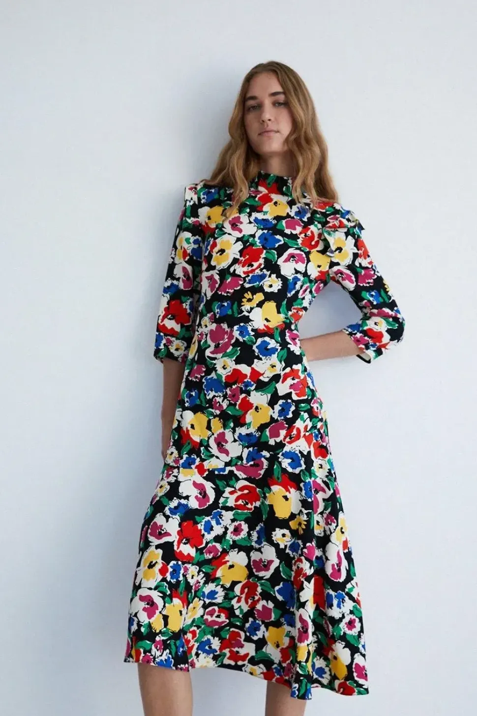Petite Floral Flippy Mock Neck Midi Dress
