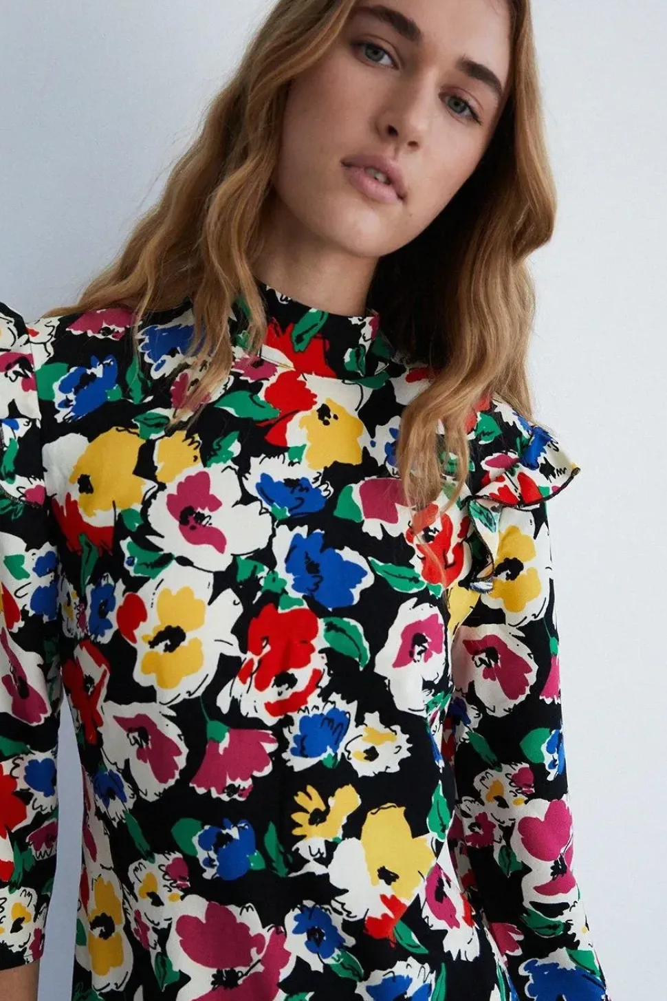 Petite Floral Flippy Mock Neck Midi Dress
