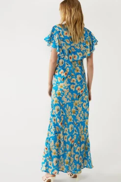 Petite Floral Fluted Sleeve Maxi Tea Dress
