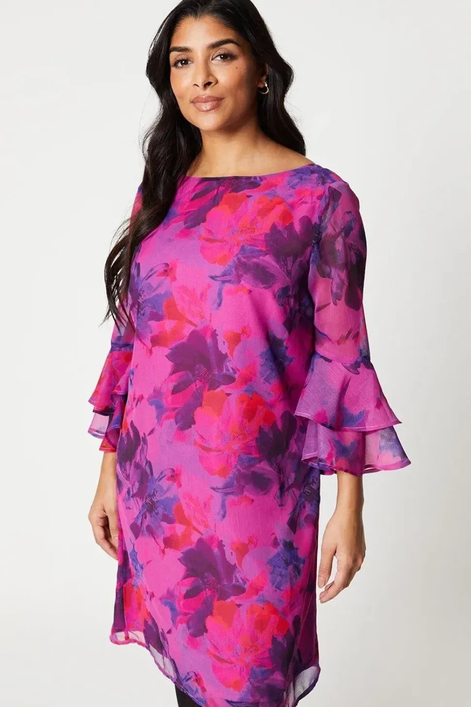 Petite Floral Flute Sleeve Shift Dress
