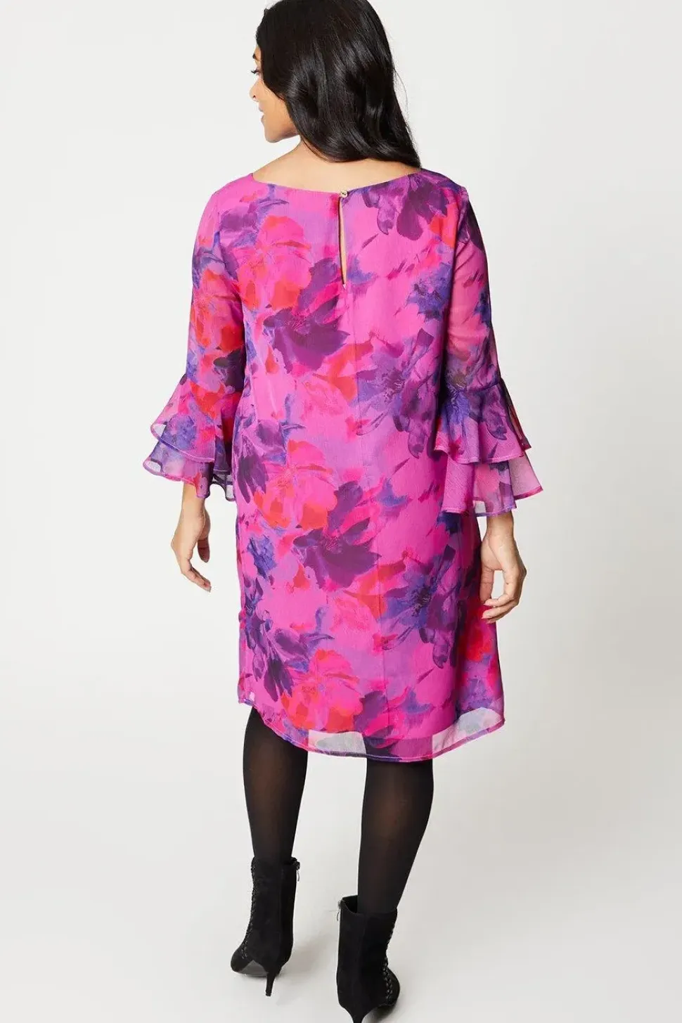 Petite Floral Flute Sleeve Shift Dress