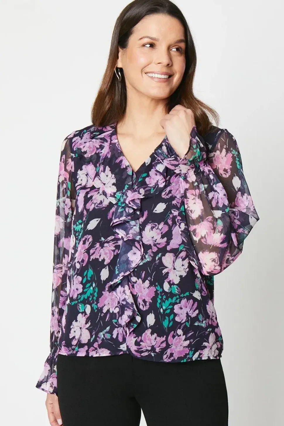 Petite Floral Frill Front Blouse