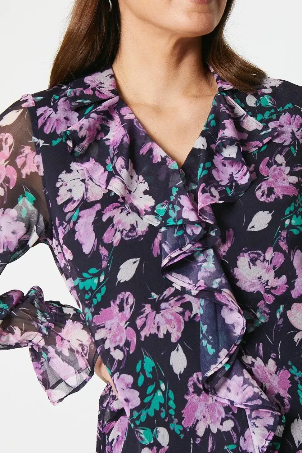 Petite Floral Frill Front Blouse