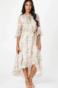Petite Floral Jacquard Ruffle Midaxi Dress