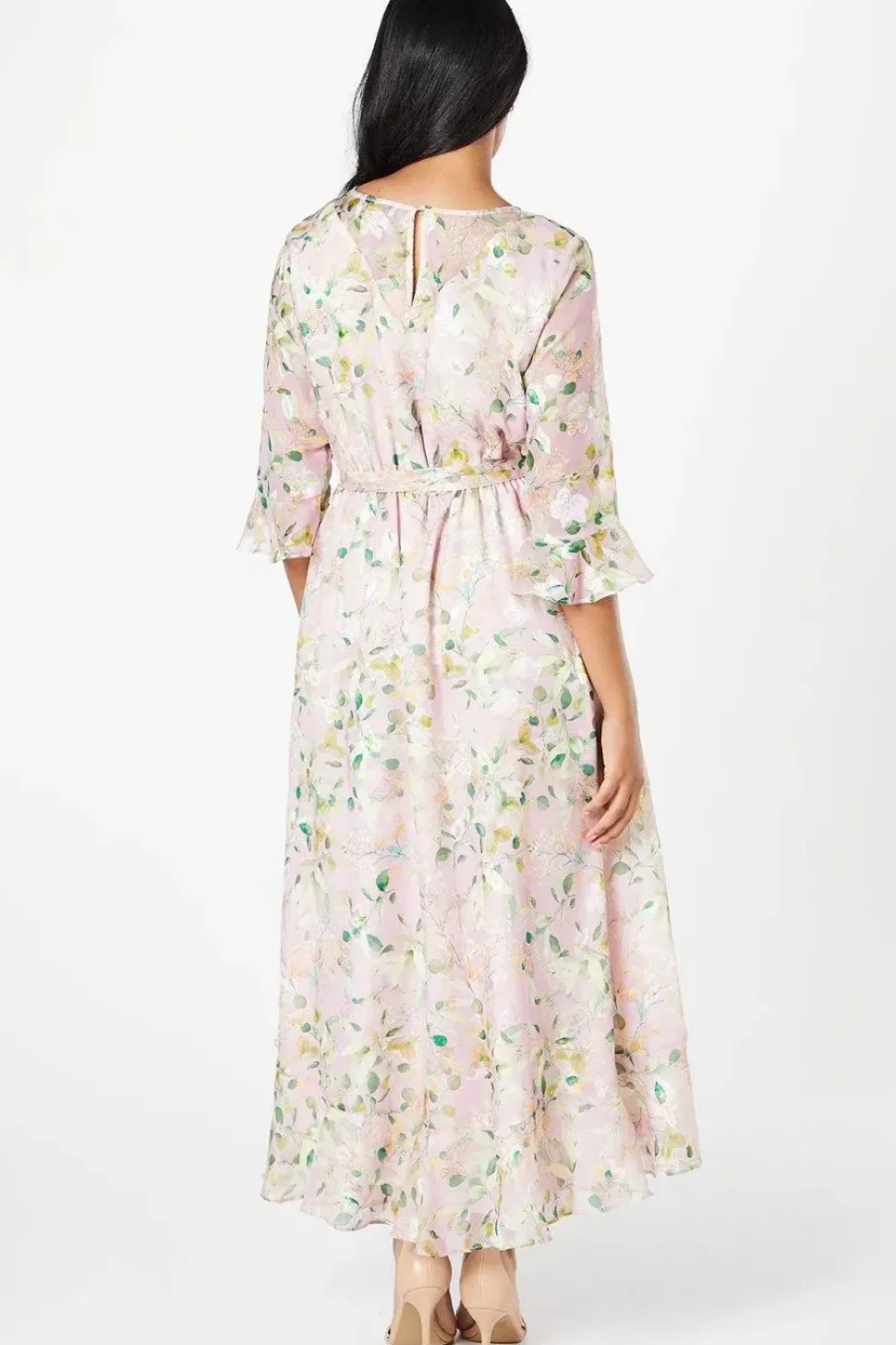 Petite Floral Jacquard Ruffle Midaxi Dress