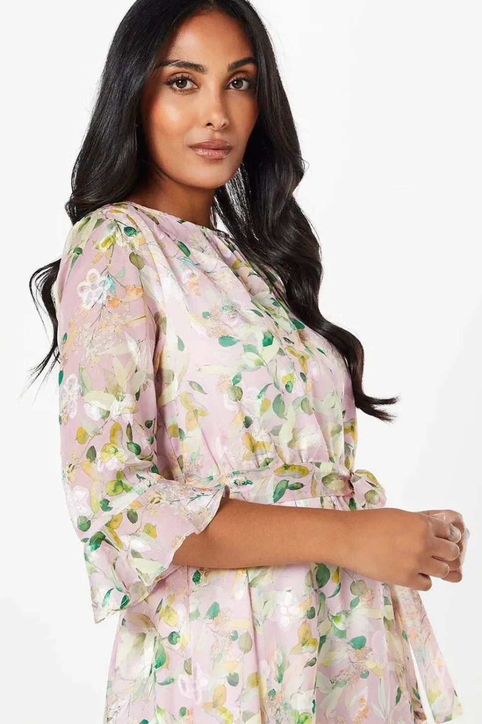 Petite Floral Jacquard Ruffle Midaxi Dress