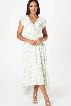 Petite Floral Jacquard Satin Ruffle Maxi Dress