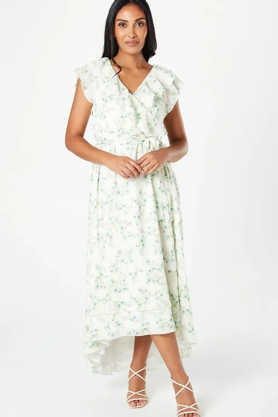 Petite Floral Jacquard Satin Ruffle Maxi Dress