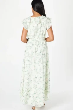 Petite Floral Jacquard Satin Ruffle Maxi Dress