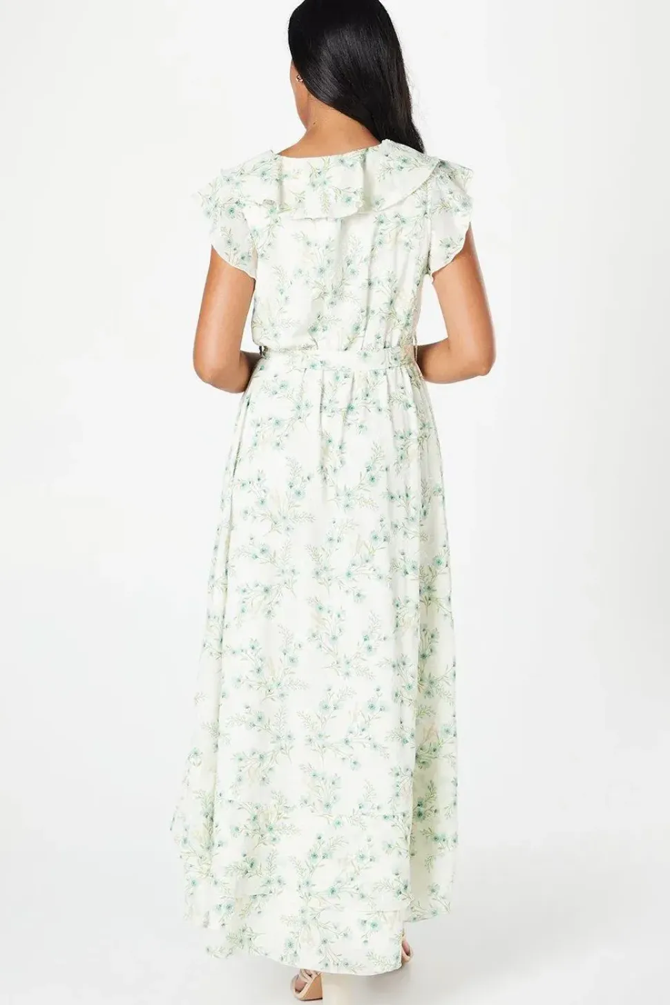 Petite Floral Jacquard Satin Ruffle Maxi Dress