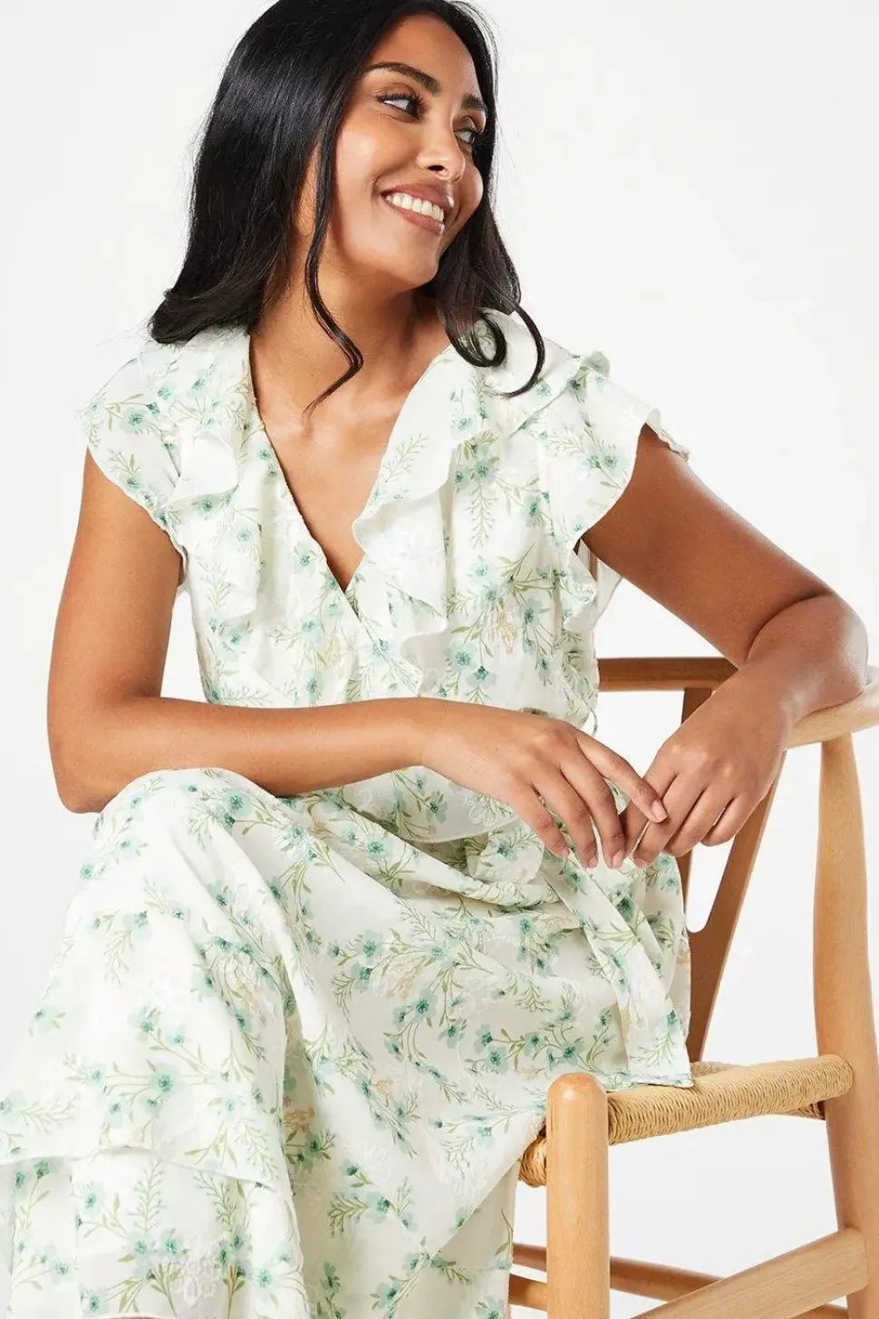 Petite Floral Jacquard Satin Ruffle Maxi Dress