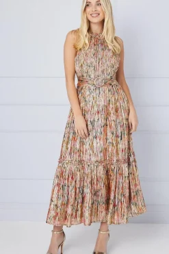 Petite Floral Metallic Ruffle Halterneck Midaxi Dress