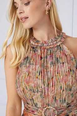 Petite Floral Metallic Ruffle Halterneck Midaxi Dress