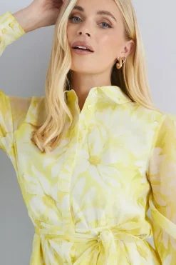 Petite Floral Organza Shirt Midi Dress