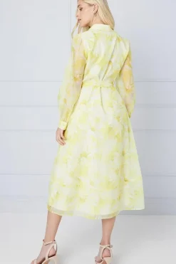 Petite Floral Organza Shirt Midi Dress