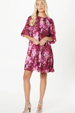 Petite Floral Pleated 3/4 Sleeve Shift Dress
