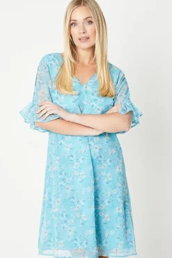 Petite Floral Print Flutter Sleeve Tie Back Shift Dress