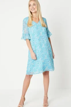 Petite Floral Print Flutter Sleeve Tie Back Shift Dress