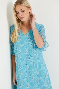 Petite Floral Print Flutter Sleeve Tie Back Shift Dress
