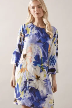 Petite Floral Print Frill Sleeve Shift Dress