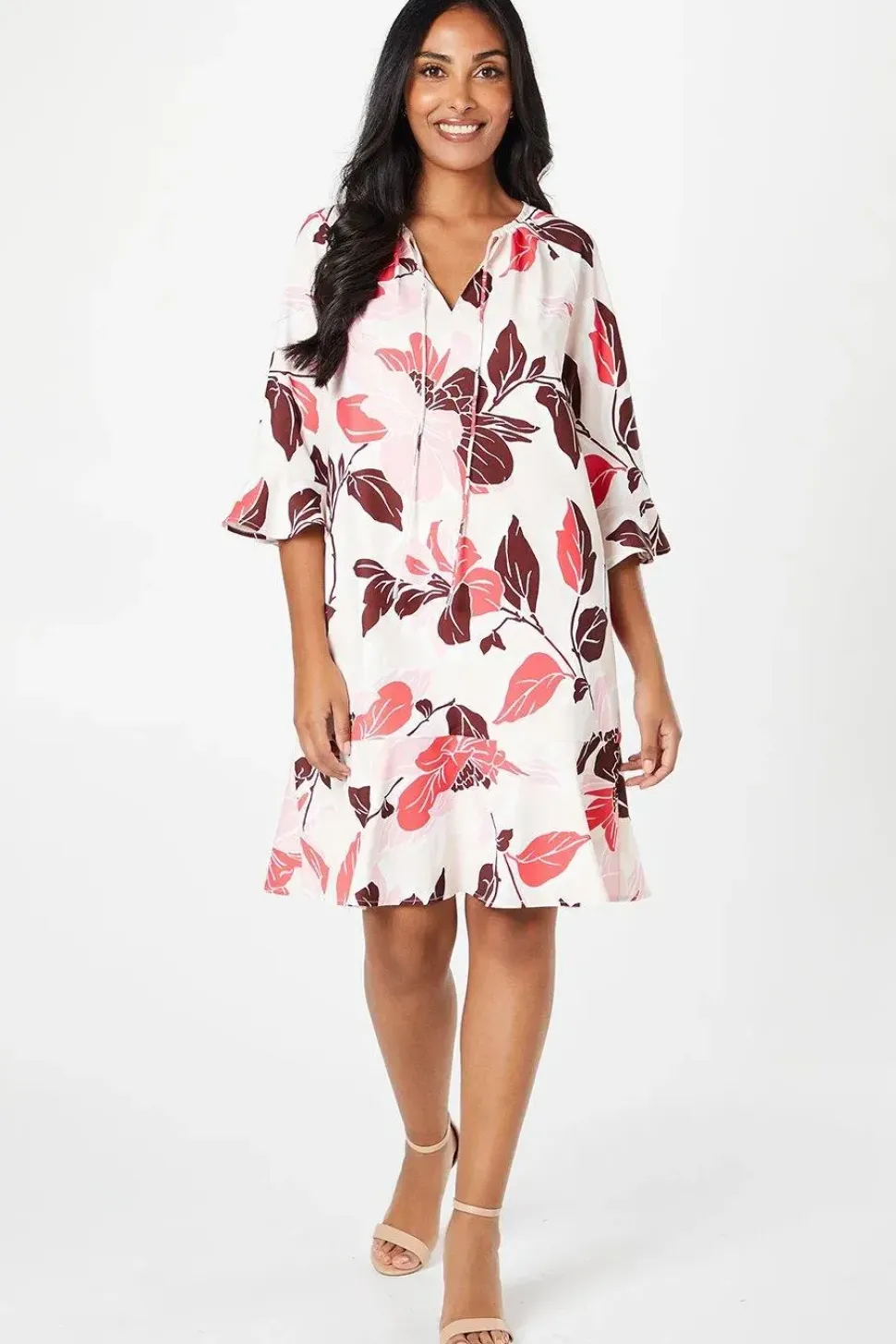Petite Floral Print Ruffle Hem Shift Dress
