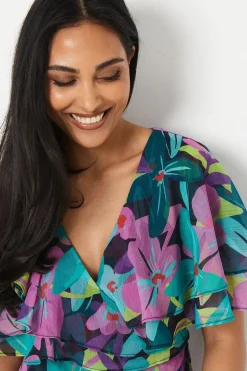 Petite Floral Print Ruffle Sleeve Wrap Maxi Dress
