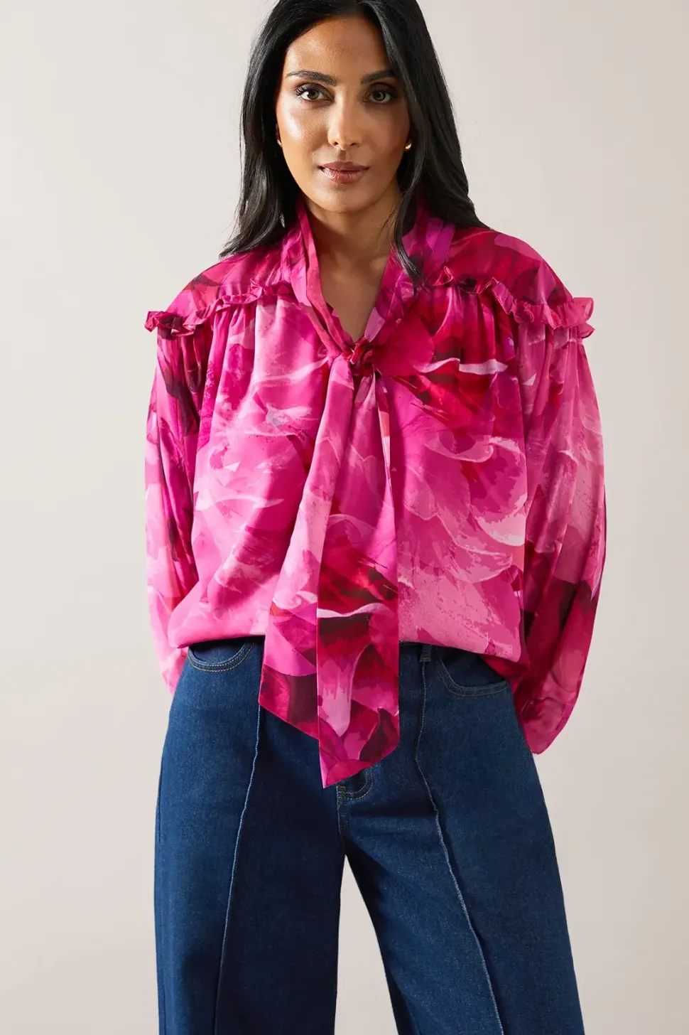 Petite Floral Print Tie Front Blouse