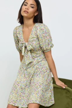 Petite Floral Print Tie Front Mini Dress