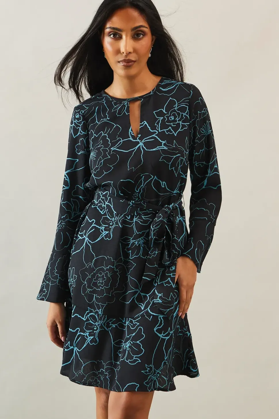 Petite Floral Print Tie Waist Shift Dress