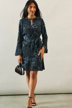 Petite Floral Print Tie Waist Shift Dress