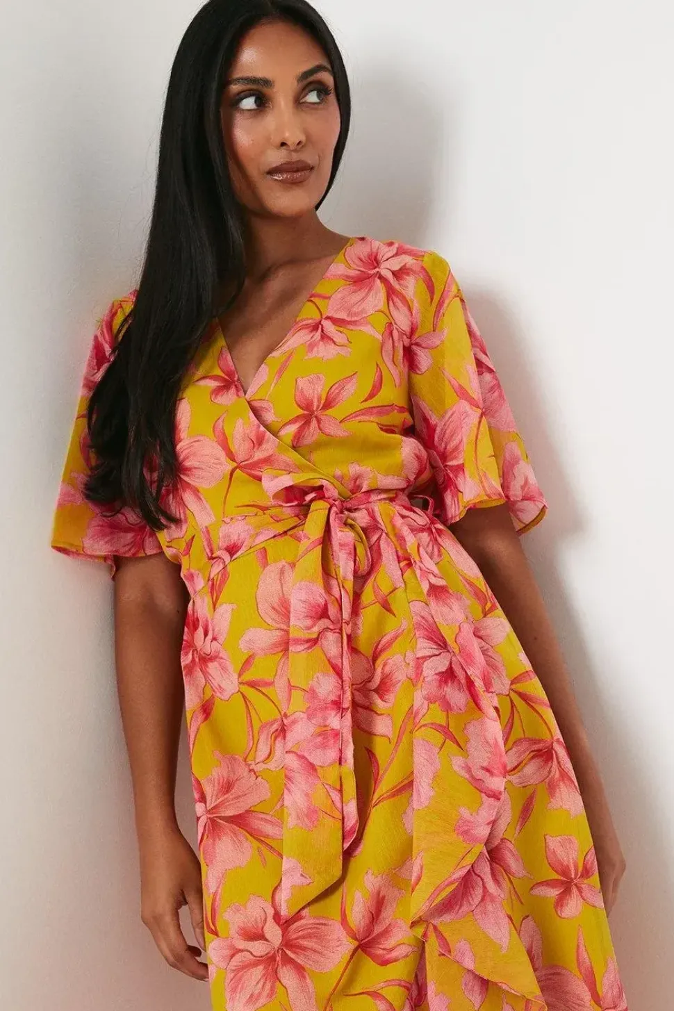 Petite Floral Print Wrap Midi Dress
