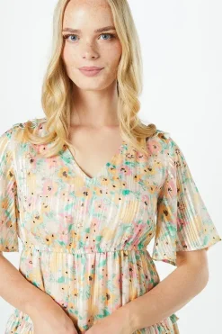 Petite Floral Ruffle Burnout Stripe Tiered Mini Dress