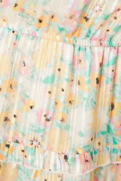 Petite Floral Ruffle Burnout Stripe Tiered Mini Dress