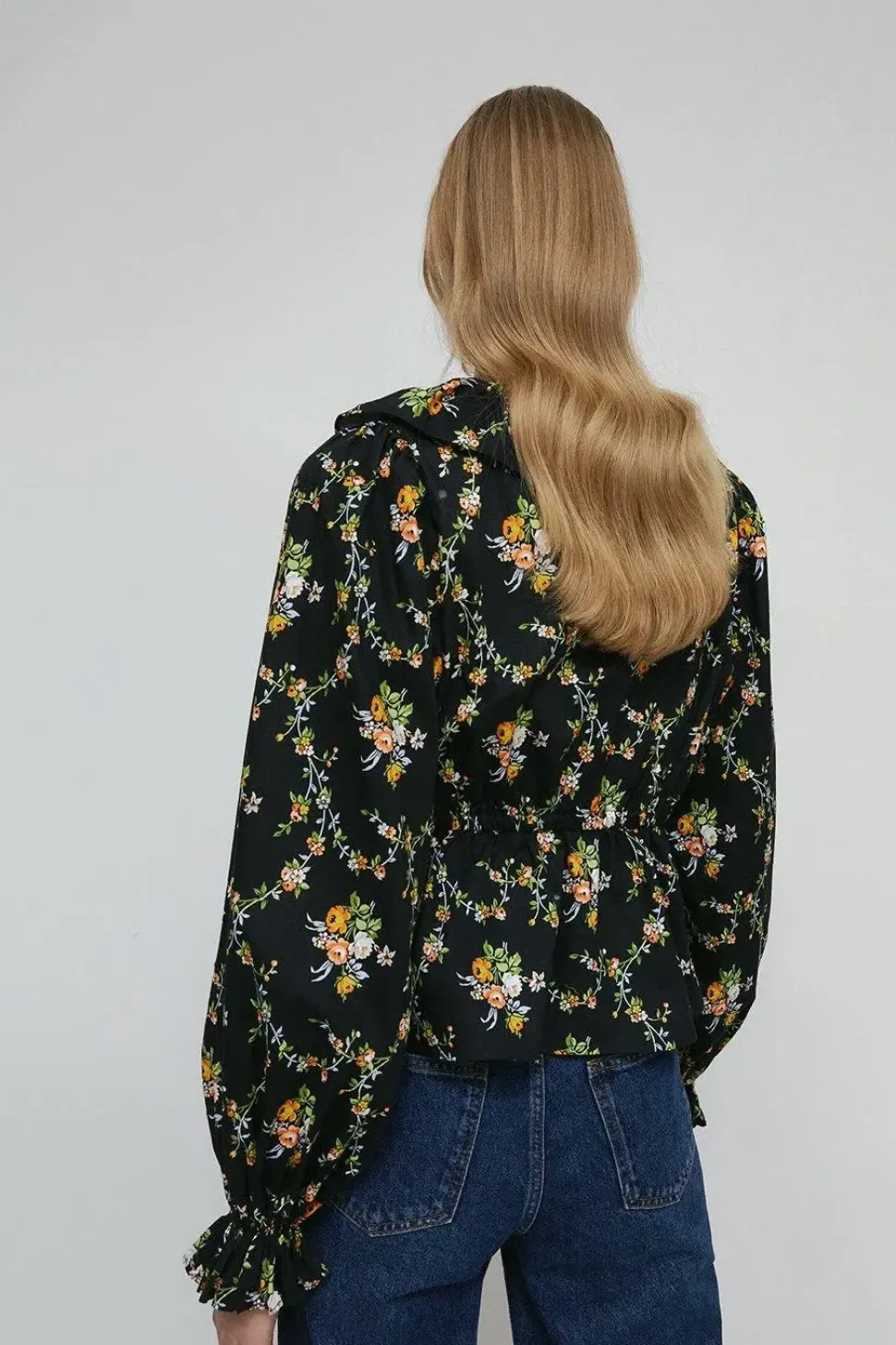 Petite Floral Ruffle Detail Lace Up Blouse