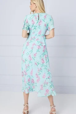 Petite Floral Ruffle Peplum Midi Dress