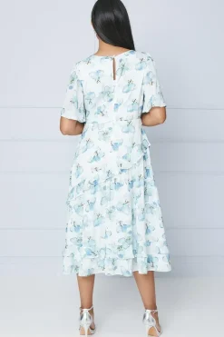 Petite Floral Satin Ruffle Midi Dress
