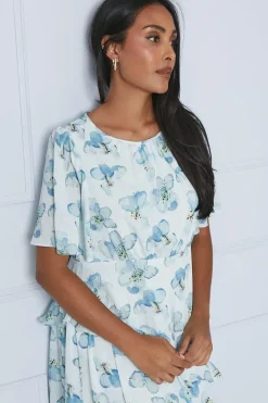 Petite Floral Satin Ruffle Midi Dress