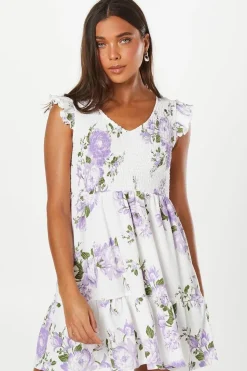 Petite Floral Shirred Bodice Mini Dress